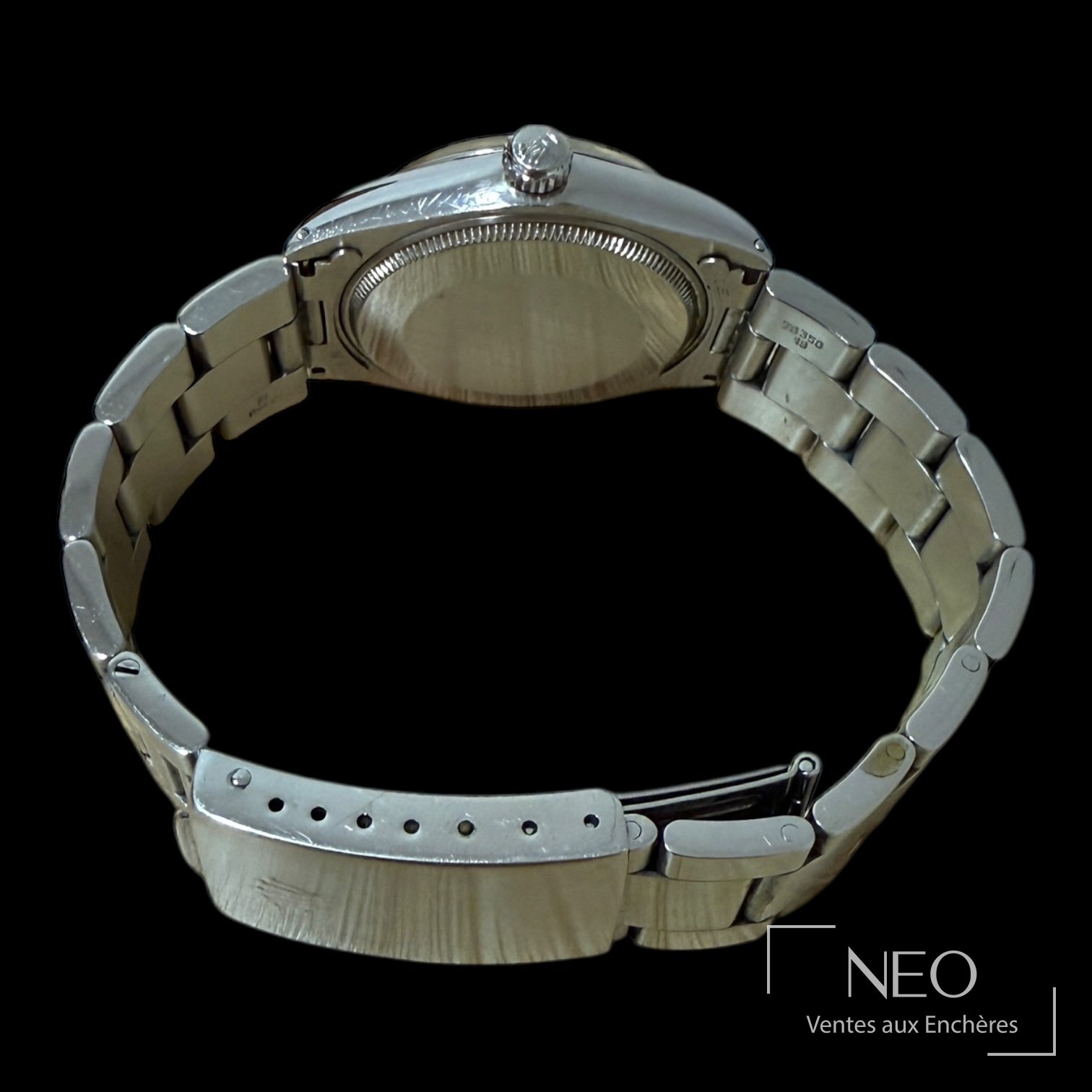 Revers du boîtier acier et bracelet Oyster de la Rolex Air King