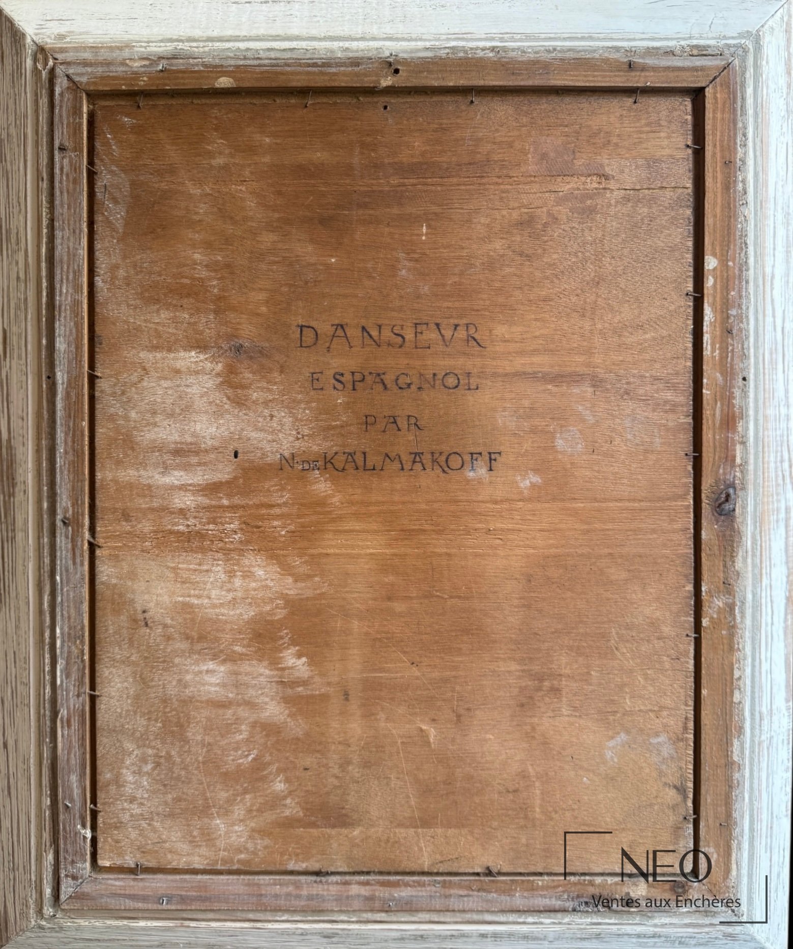 Dos du panneau avec l'inscription Danseur espagnol par N. de Kalmakoff