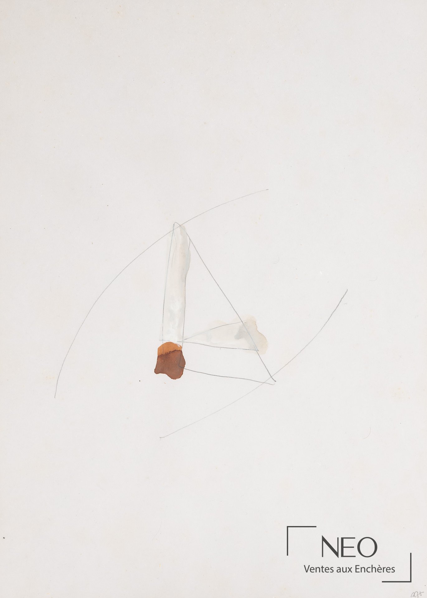 Dessin abstrait avec triangle et aplats clairs et bleus sur papier