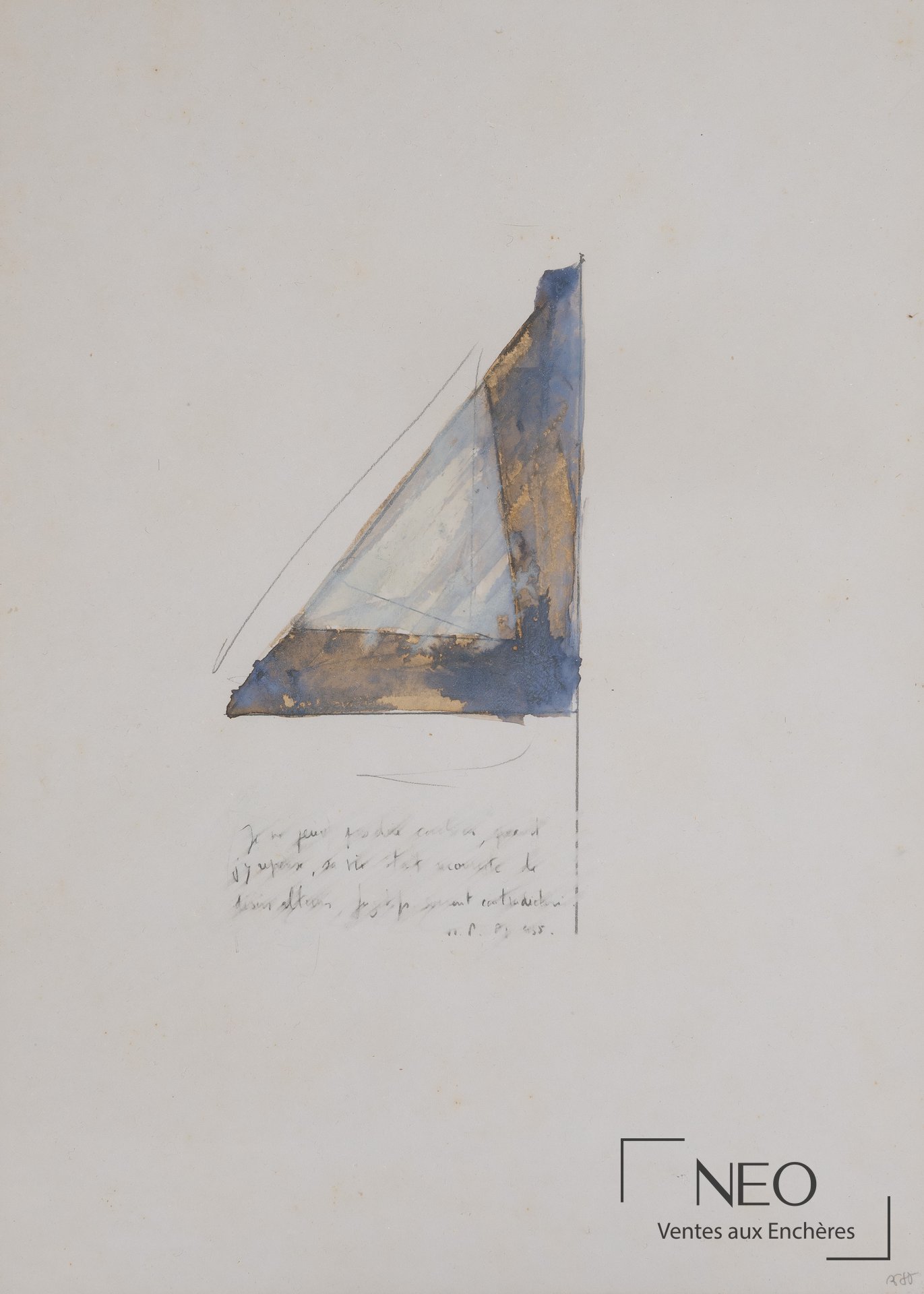 Triangle dessiné avec large aplat bleu sur papier