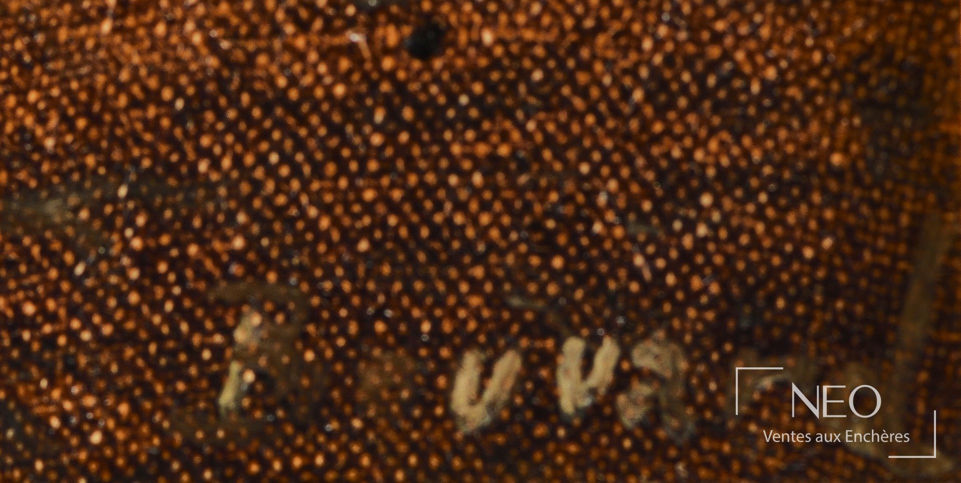 Signature blanche visible en bas à droite sur la toile