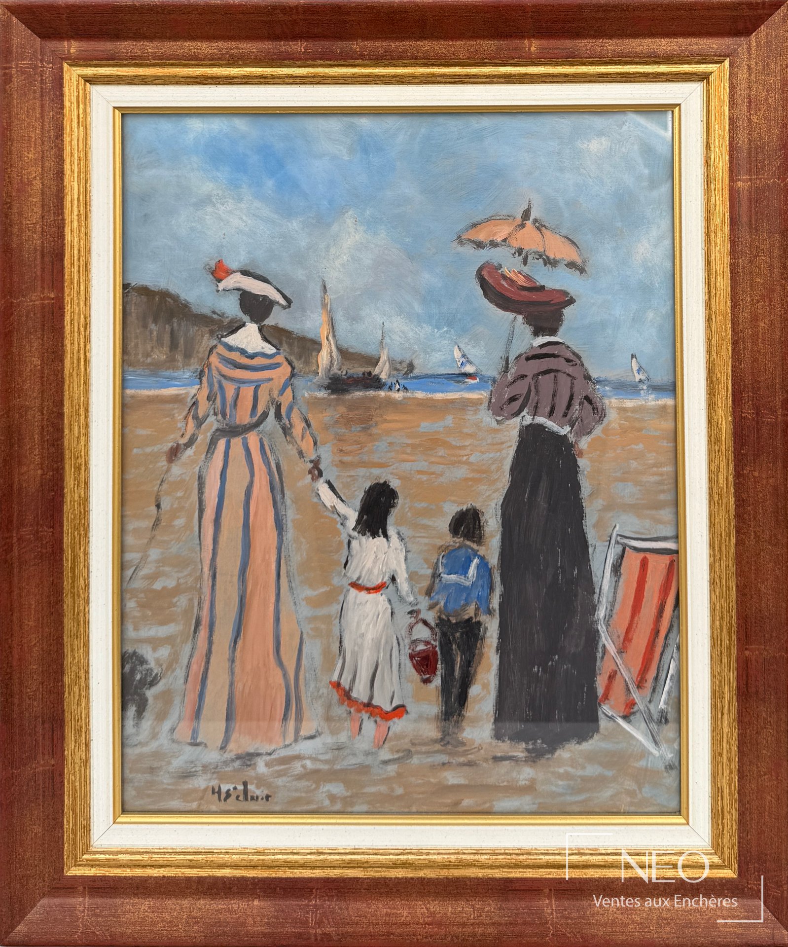 Tableau de Henry Saint Clair dans son cadre doré et brun sous verre