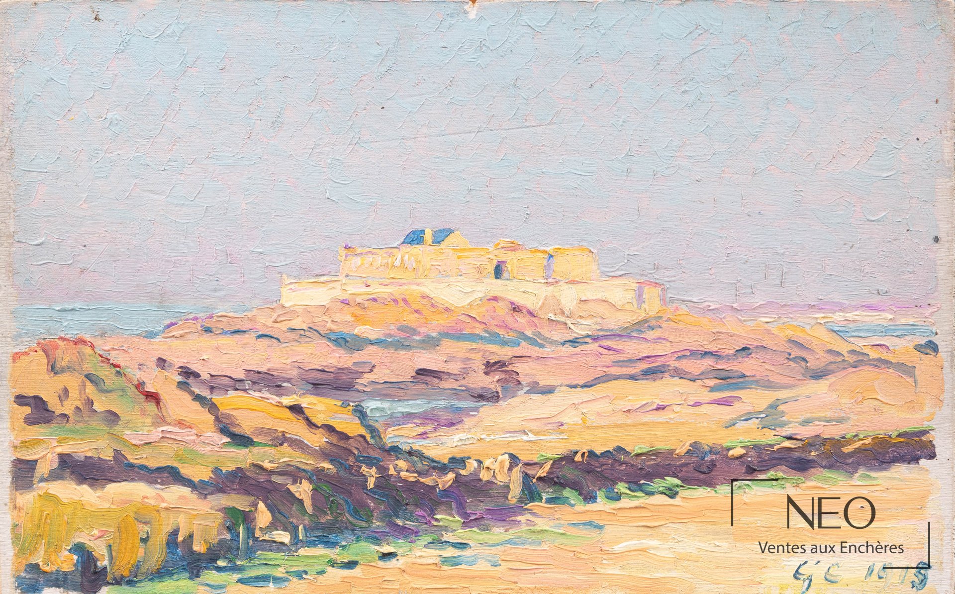Vue du Fort national de Saint-Malo peint par Gustave Cariot, aux couleurs douces et à la matière épaisse.