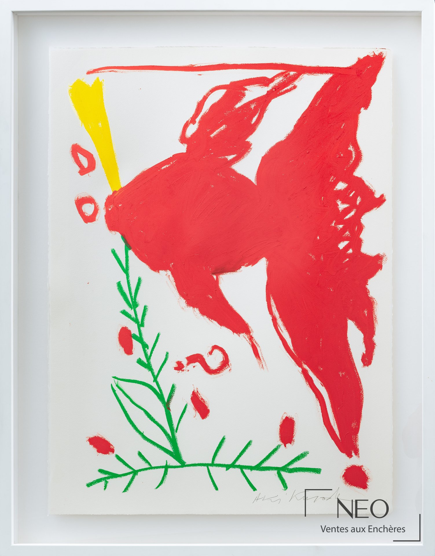 Acrylique sur papier Aki Kuroda encadrée sous verre