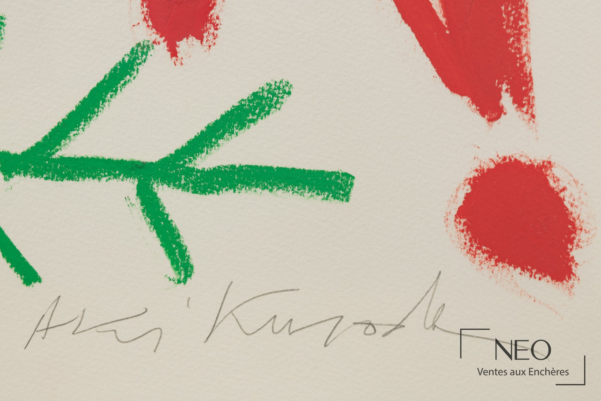 Signature Aki Kuroda au crayon en bas de la feuille